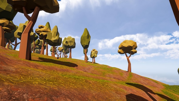 Forest landscape of a natural and virtual environment design 3d\
render