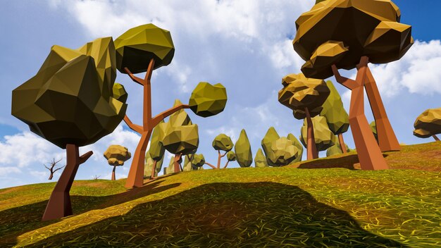 Forest landscape of a natural and virtual environment design 3d
render