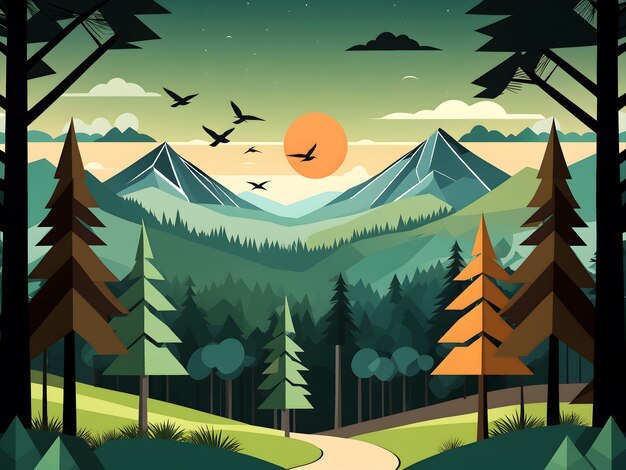 Forest landscape vector illustration