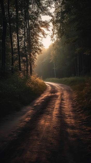 道路霧の木々のある森の風景沈黙の雰囲気の壁紙オフロード田舎の朝