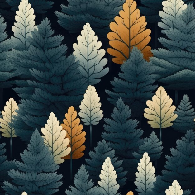 Forest Leaves and Trees Seamless Pattern