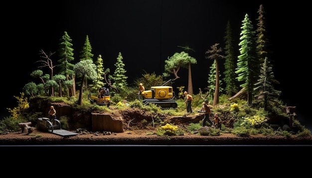 forest maintenance diorama magazine cover plasticine dark background