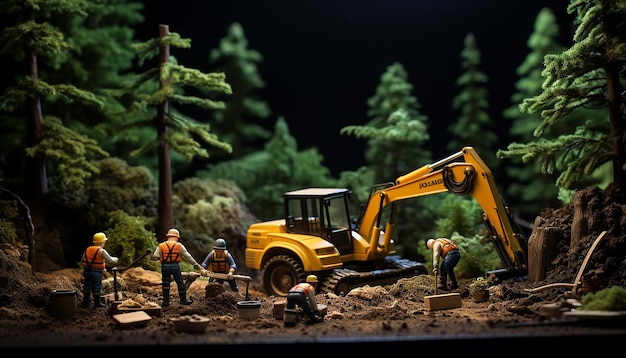 forest maintenance diorama magazine cover plasticine dark background