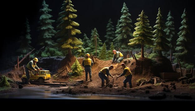 Photo forest maintenance diorama magazine cover plasticine dark background