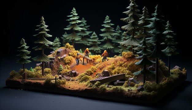 forest maintenance diorama magazine cover plasticine dark background