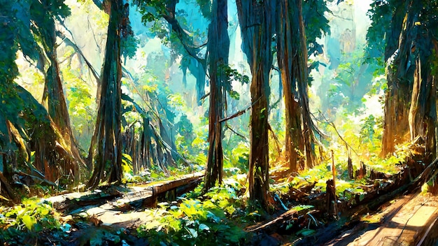 Forest Mayan style adventures scene 3D illustration