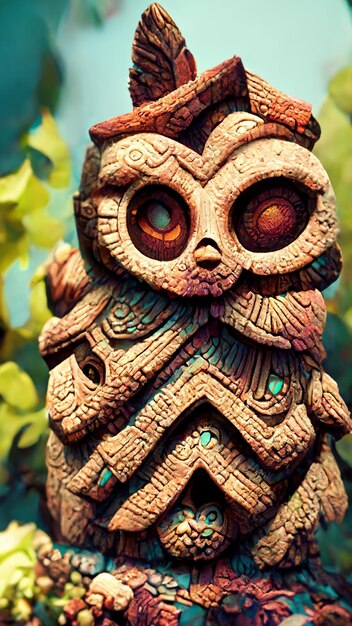 Лесная сова в стиле майя Статуя древней культуры 3D иллюстрация