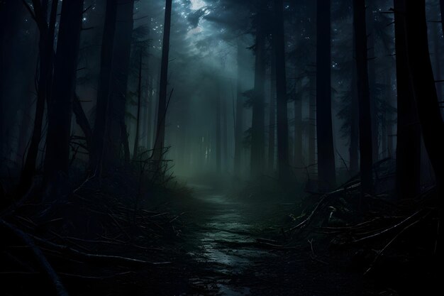 Photo forest mist at night