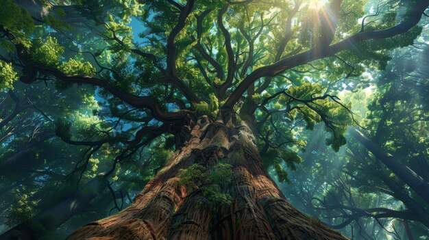 Photo forest monarch a majestic oldgrowth tree rises majestically above the surrounding canopy a symbol of resilience and strength