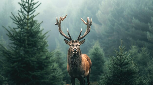 Forest Monarch Majestic Stag in Misty Woods