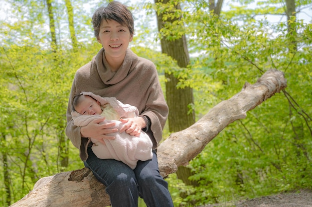 Forest mother and child who feel vitality