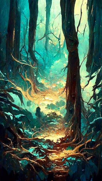 forest in the night background 3d illustration