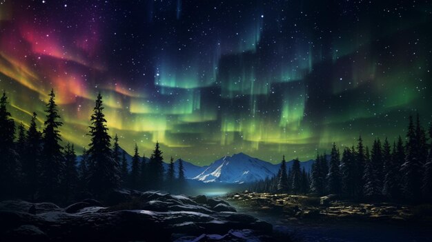 Premium AI Image | Forest Northern Lights Background