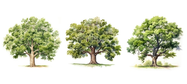 Forest oak tree watercolor ai generated plant wood spring green bush leaf forest oak tree watercolor illustration