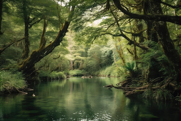 고요한 강이 흐르는 숲의 오아시스