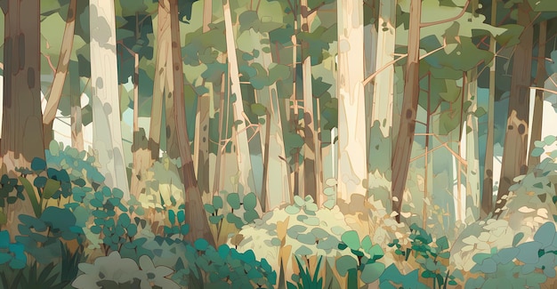 A forest of organic shapes like an enchanted woodland digital art illustration