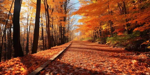 forest path covered in fallen leaves