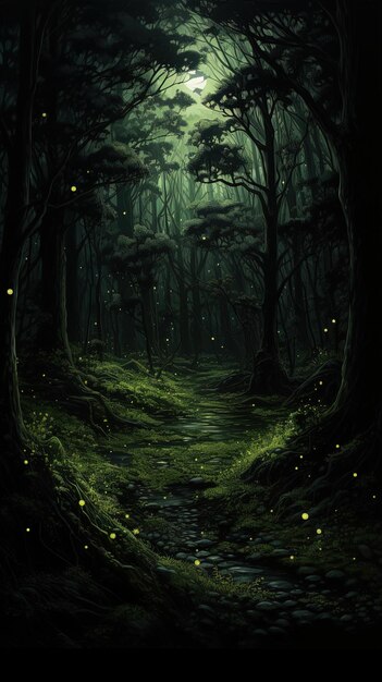 Photo a forest path in the dark