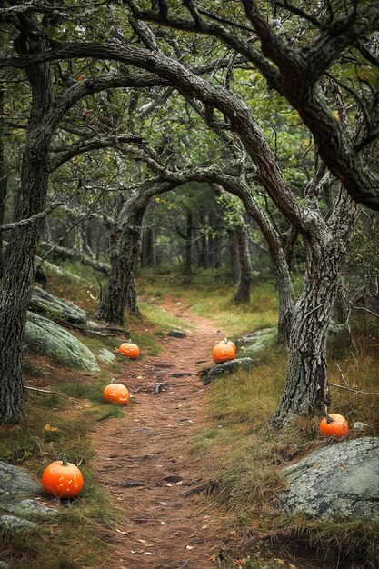 Forest Path Pumpkins Oude Halloween Cirkel