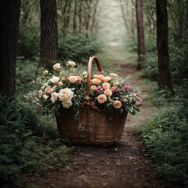 Forest Pathway Blooms Basket with Flowers