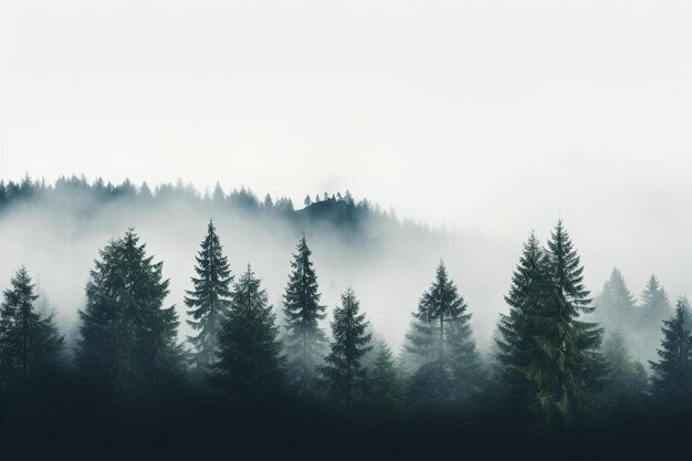 Photo a forest of pine trees in the fog