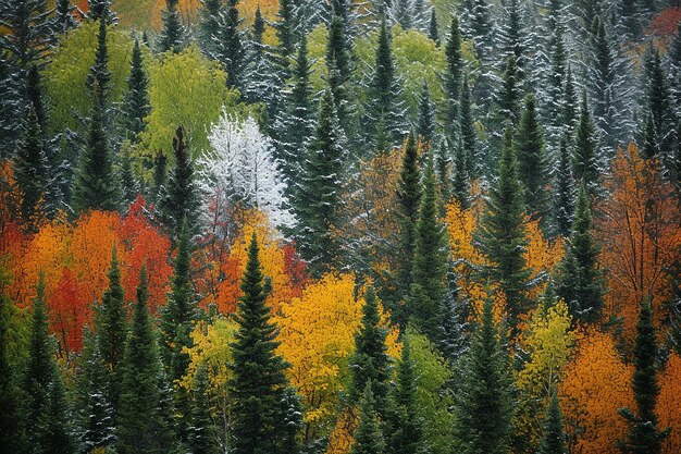 a forest of pine trees with snow on them