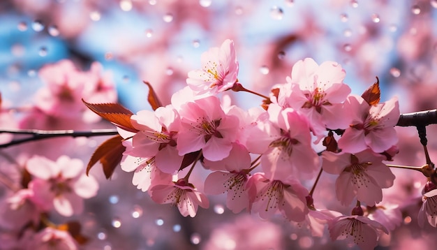 Photo a forest of pink cherry blossoms