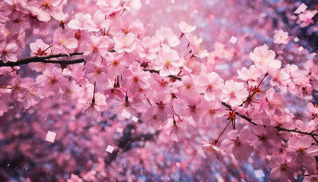 Лес с розовыми вишневыми цветами