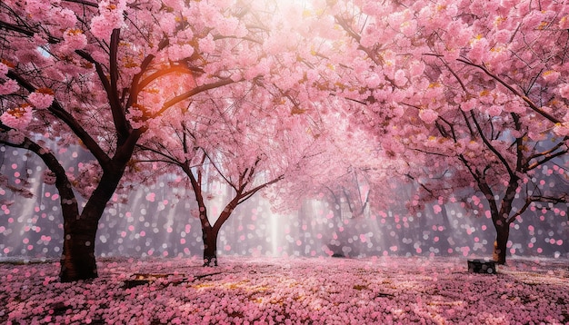 A forest of pink cherry blossoms
