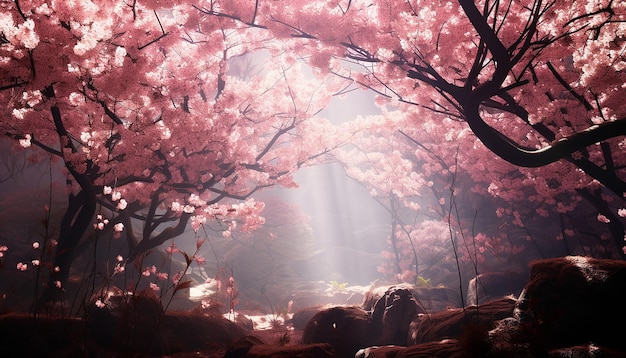 A forest of pink cherry blossoms