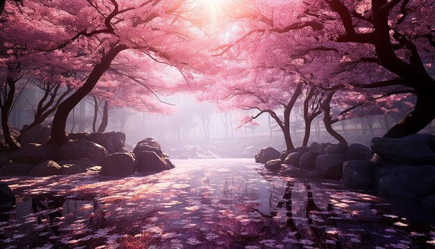 A forest of pink cherry blossoms