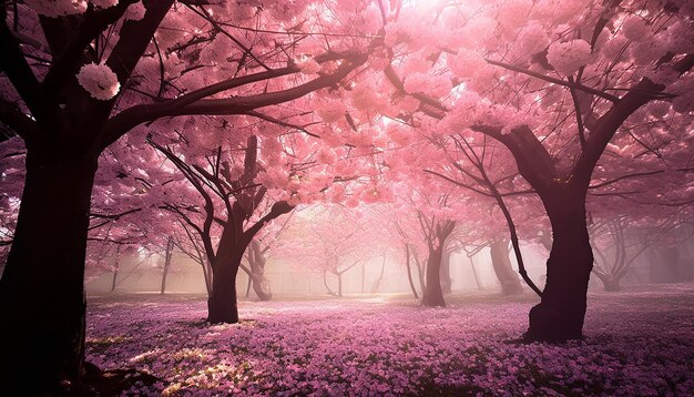 A forest of pink cherry blossoms