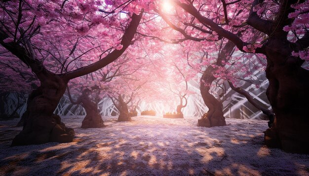 A forest of pink cherry blossoms