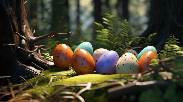 Forest rendering gedetailleerde easter egg mooie afbeelding Ai gegenereerde kunst