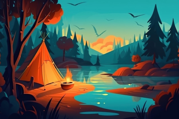 Photo forest river camping generate ai