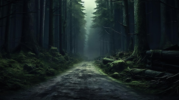 A forest road in the dark