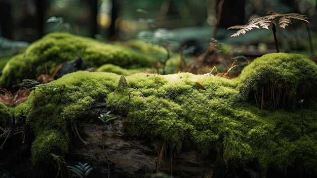 A forest scene with moss and plants