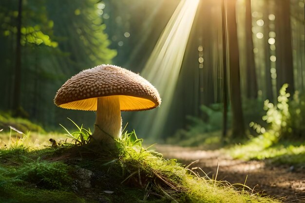 버섯 과 빛 이 있는 숲 의 장면