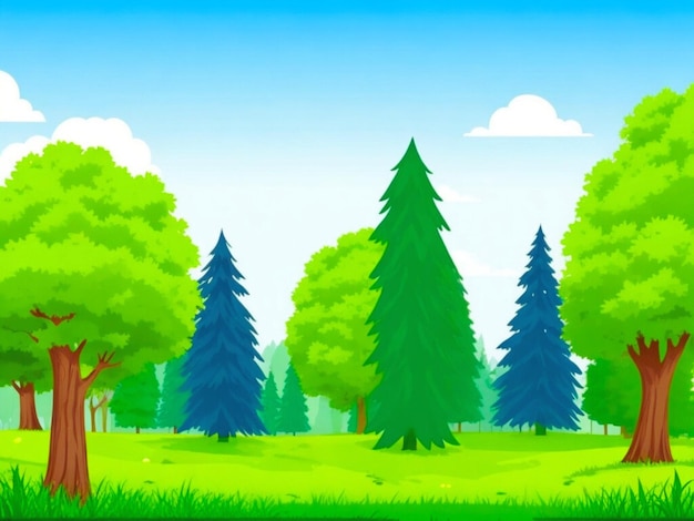 Forest scene with various forest trees for kids story