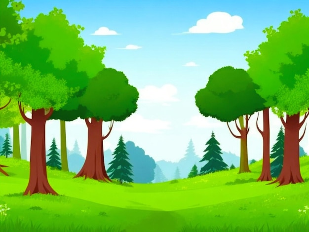 Forest scene with various forest trees for kids story