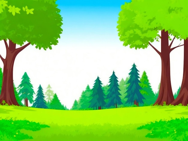 Forest scene with various forest trees for kids story