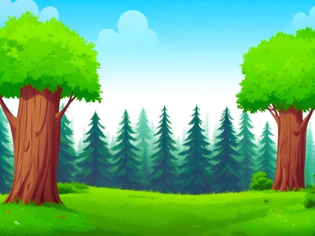 Forest scene with various forest trees for kids story