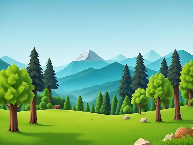 Premium AI Image | Forest scene with various forest trees and mountain ...