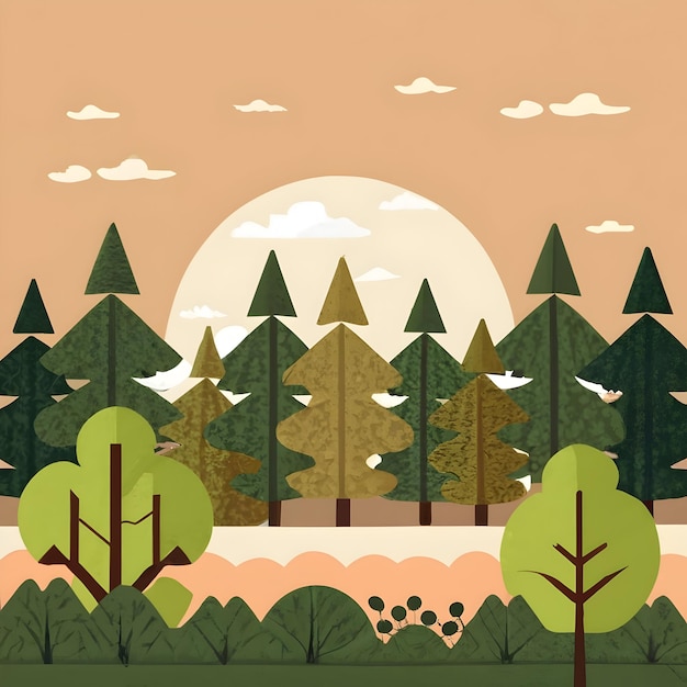 forest scene with various forest trees