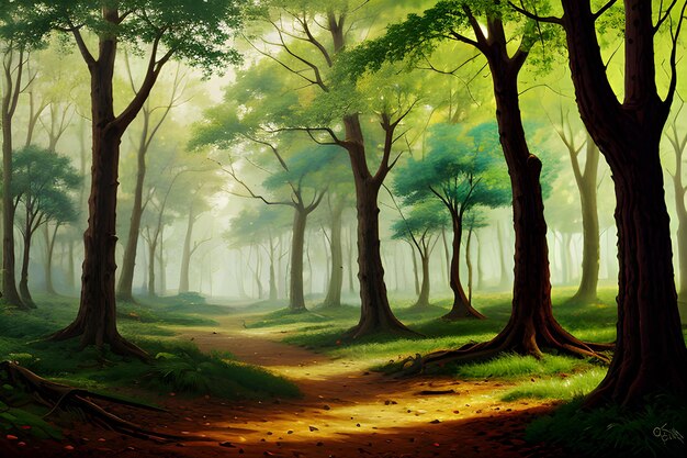 さまざまな森の木のある森の景色