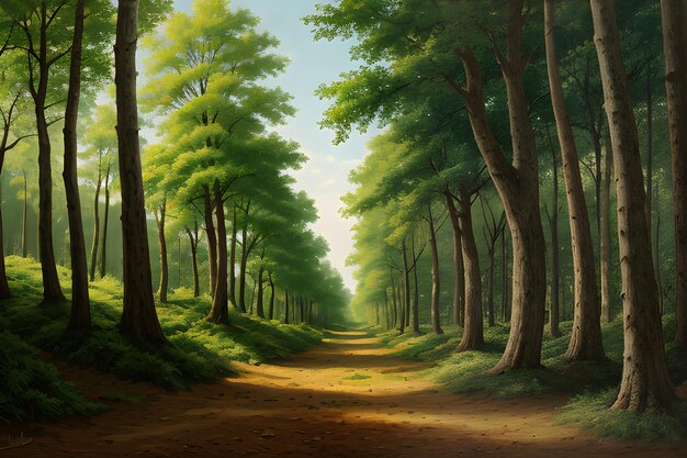 forest scene with various forest trees