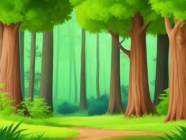 Forest scene with various forest trees