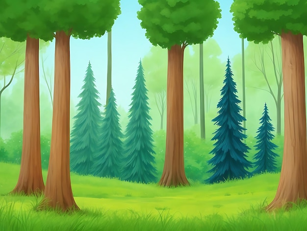 Forest scene with various forest trees