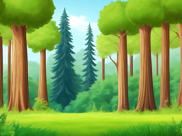 Forest scene with various forest trees