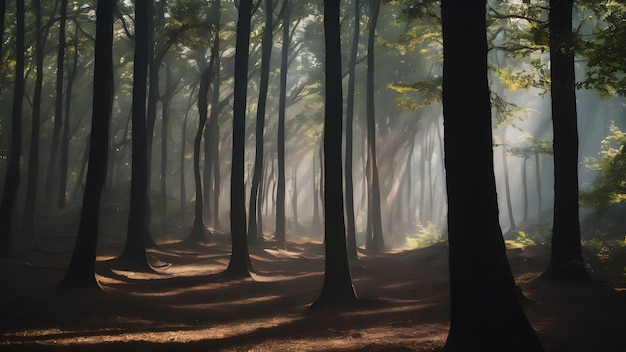 写真 謎に包まれた森は頭上と足下に優雅にアーチを張っている木々で